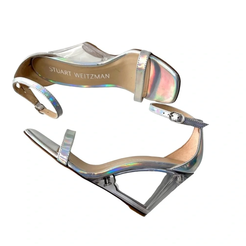 Stuart Weitzman NudistLucite Leather Clear-Wedge Sandals Women’s Size 7